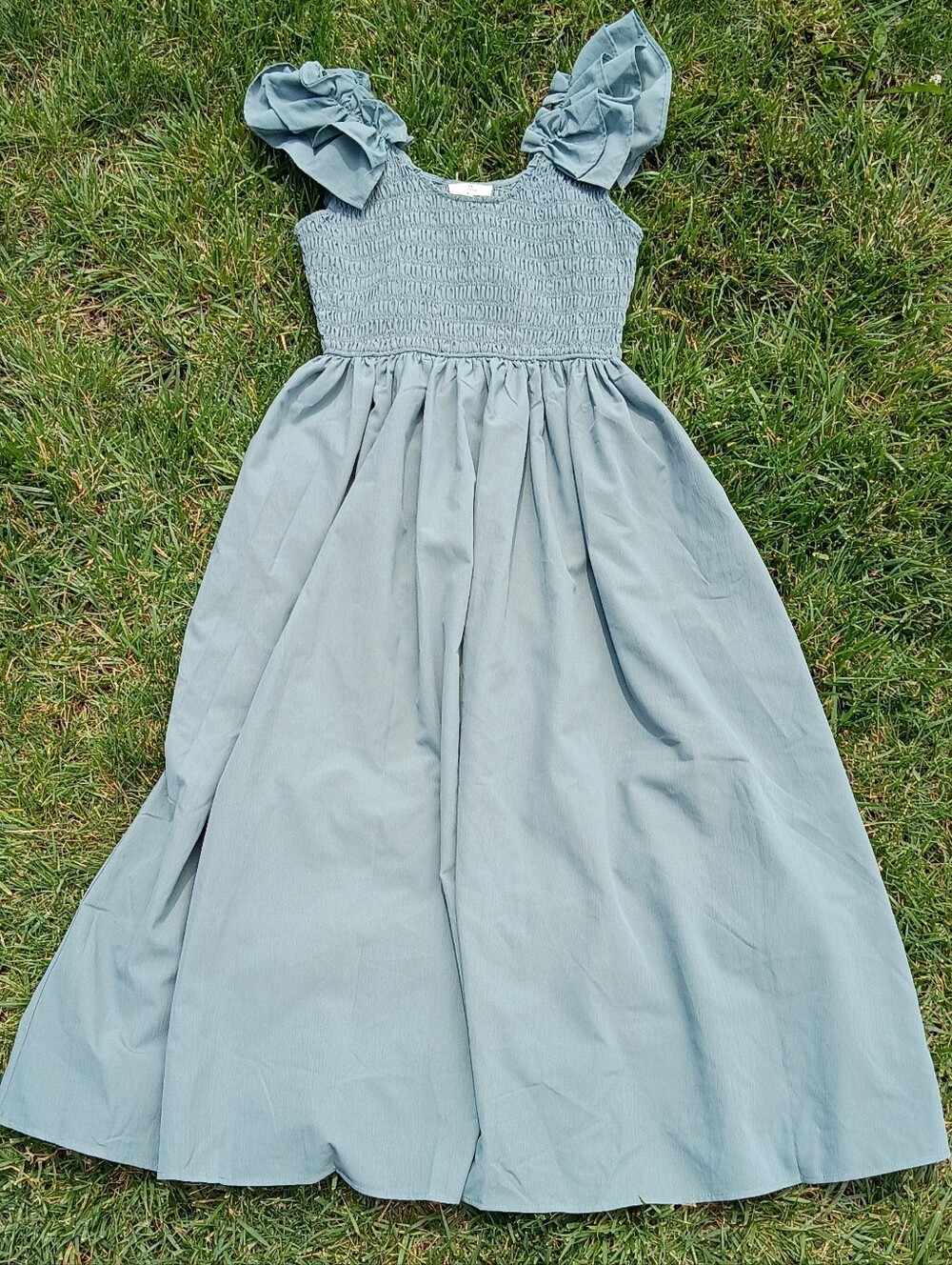 Entro Sage Green Smocked Midi Dress Ruffle Sleeve Cottagecore Prairie Pockets M